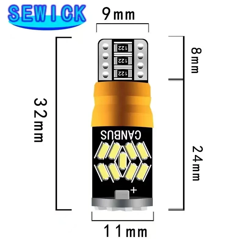 

100PCS T10 CANBUS 27SMD 3014 LED 0.3A 3.6W Non-Polar W5W Error-Free Car Interior License Plate Light White 12V