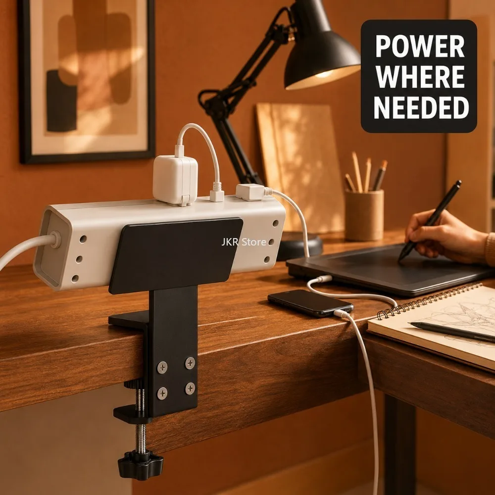 Under Desk Cable Organizer Tray Power Strip Holder No Drill Socket Mount Cord Management Rack for Home Office Storage - view 5