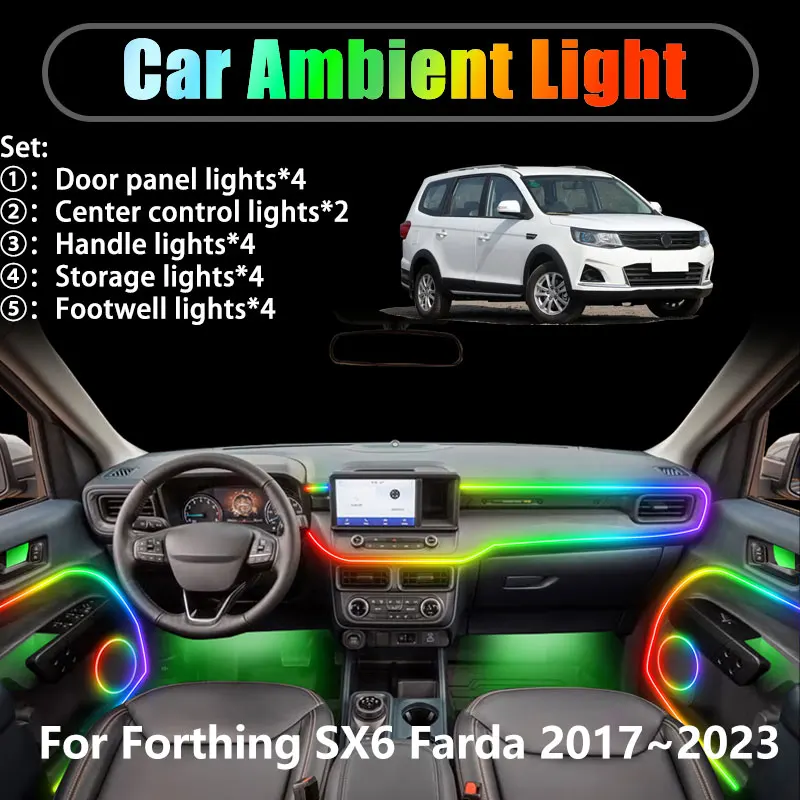 

For Forthing SX6 Farda 2017~2023 CUV 2/18 in 1 Car ambient lighting Led trunk interior led lights USB RGB Ensemble Streamer Auto