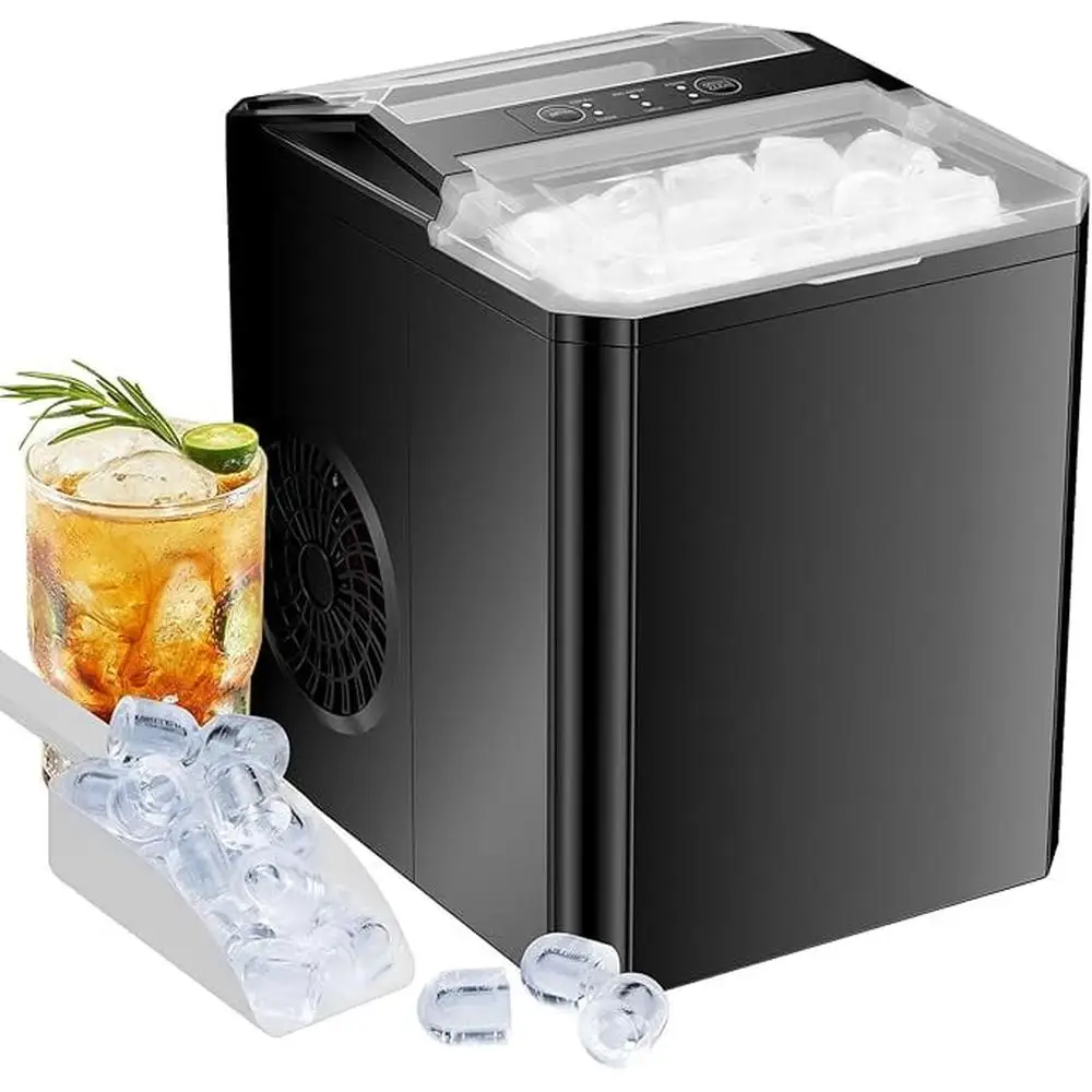 Máquina de hielo autolimpiante, 9 cubitos de hielo en 6 minutos, 26 libras, salida diaria, máquina de hielo portátil compacta para encimera con cuchara