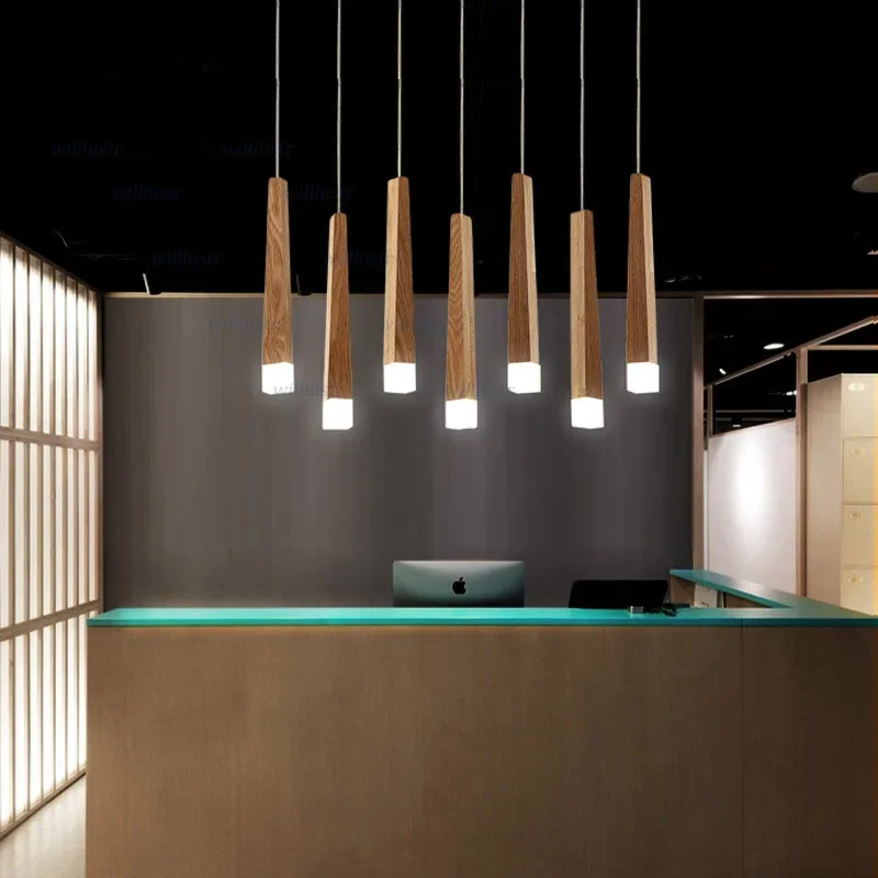 Lámpara colgante de palo de cerillas, luz de suspensión LED de madera para comedor, sala de reuniones, oficina, Bar, mostrador, candelabro de techo colgante de acrílico