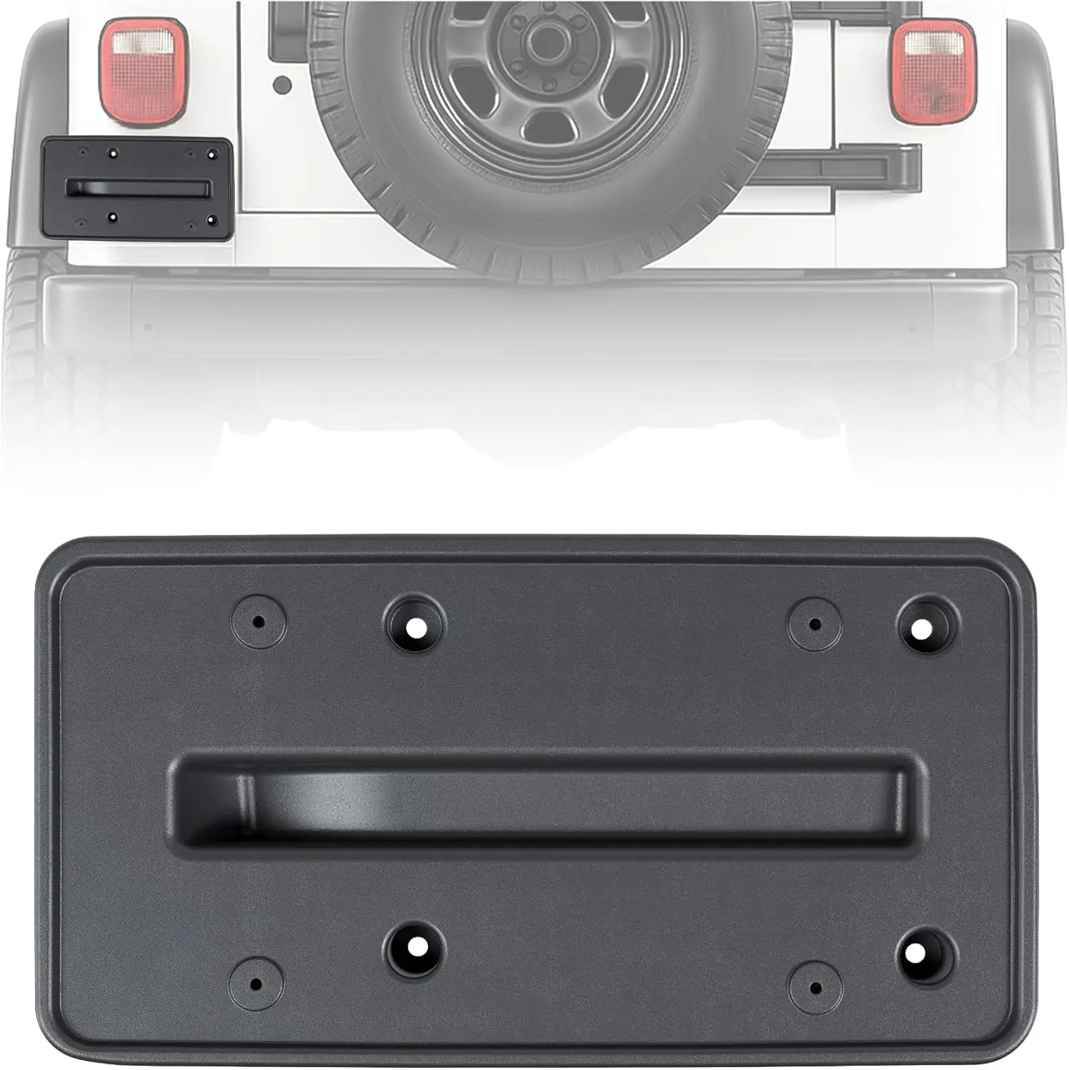 Rear License Plate Compatible with 1997-2006 Jeep Wrangler TJ, Replacement for 55174994, License Frame Holder, Mounting Bracket,