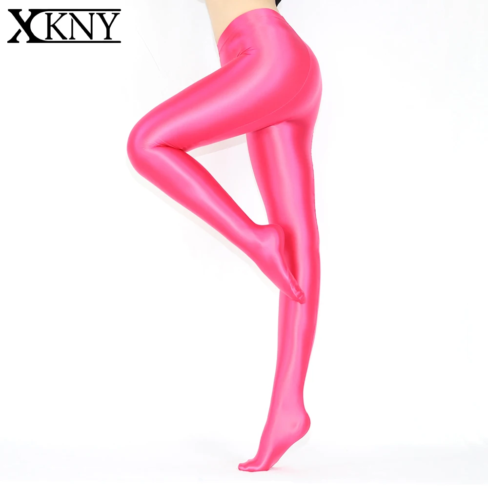 XCKNY pantaloni lucidi in raso collant opachi lisci collant luminosi calze di seta sexy slim pantaloni sportivi a vita alta da bagno lucidi