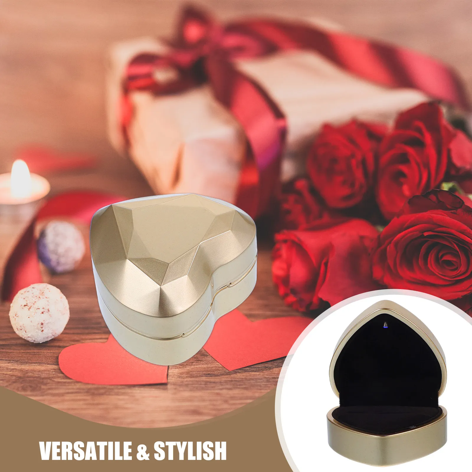 

Heart Shaped LED Ring Box Elegant Jewelry Display Case for Engagement Wedding Proposal Gift Packaging LED Ring Box