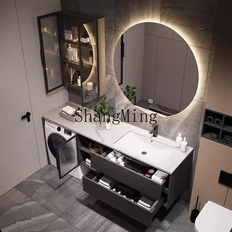 CL varanda simples laje de rocha armário de lavanderia integrado lavatório de banheiro combinado