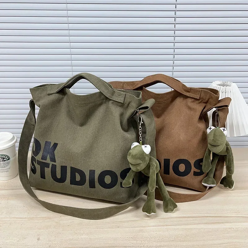 New Thickened Washed Canvas Bag, Korean Women Handbag Shoulder Bag, Large Capacity Women\'s Shopping Bags, Student School Bags