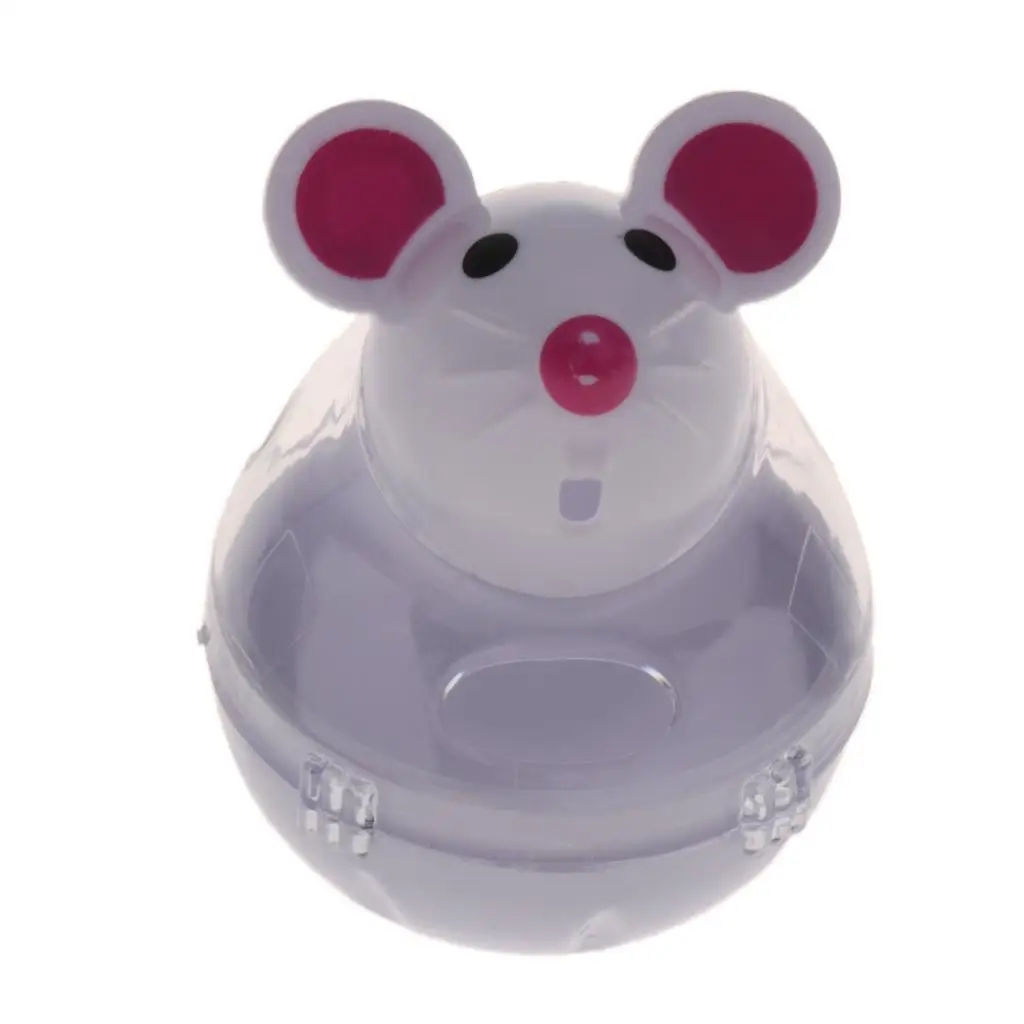 Plastic Mouse Shape Tumbler Food Dispenser Food Storage Container Pink/Beige for Cat Pets