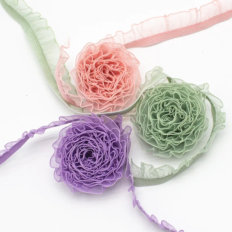 Wholesale 15mm Chiffon Ruffle Elastic Band Single Side Sheer Frill Lace Trim for Lingerie Dress Edging Sewing Accessories