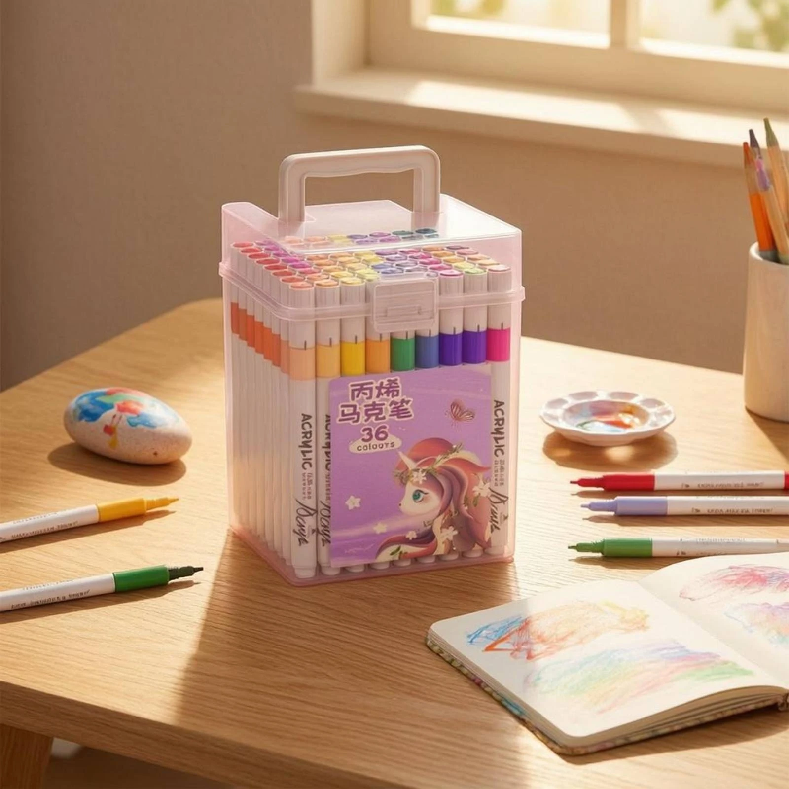 36-Color Acrylic Marker Set Top Handle Marker Set in Case Hand Drawing Markers Front Latch for DIY Artwork