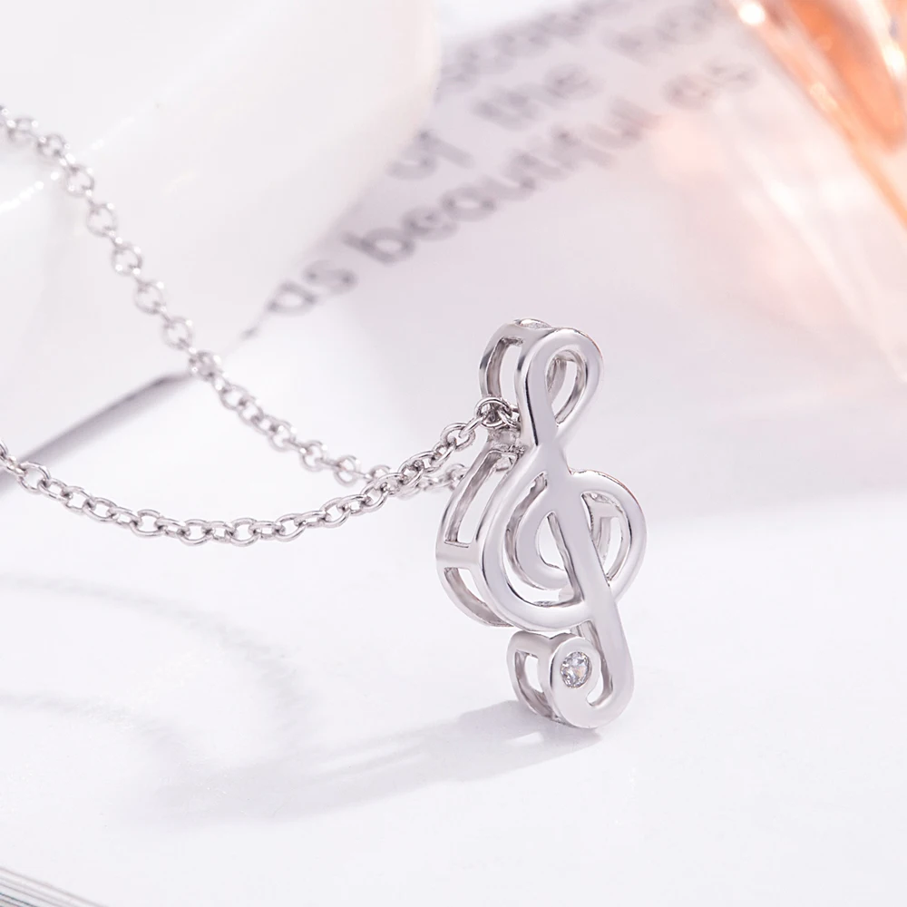 

925 Sterling Silver Romantic Music Note Pendant Necklace for Women & Girls Creative Love Design Simple Jewelry Gift