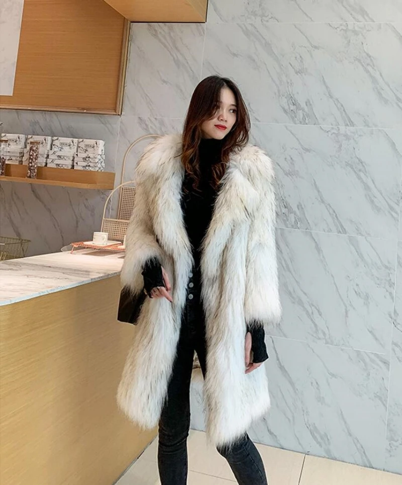 Winter fox fur imitation fur coat women's long new warm raccoon fur coat large size leisure windbreaker