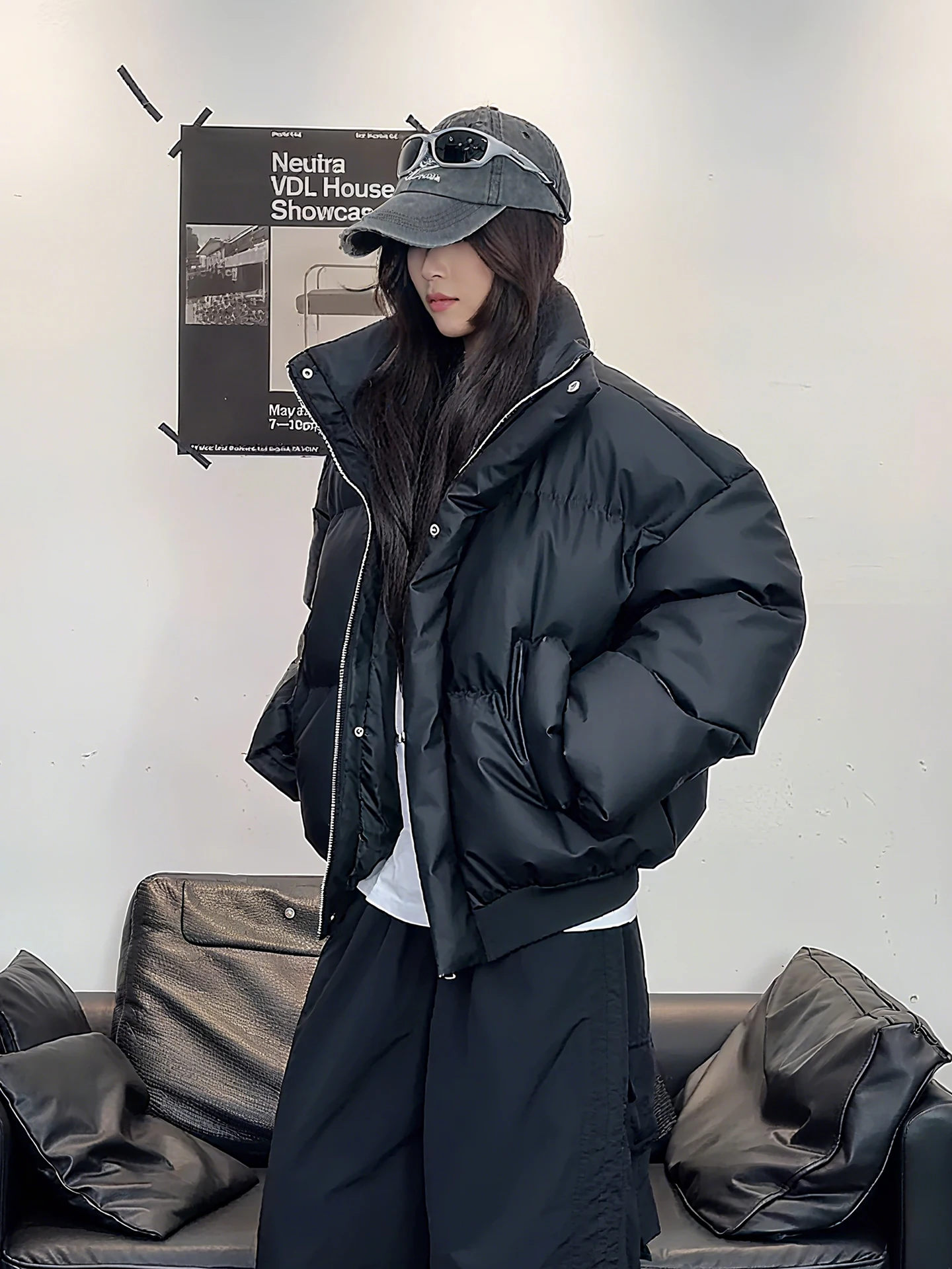 

American Sle ort PU Leather down Cotton Jaet Men's Winter Workwear Coat Tee-Proof Stand Collar Bread Sle Outerwear