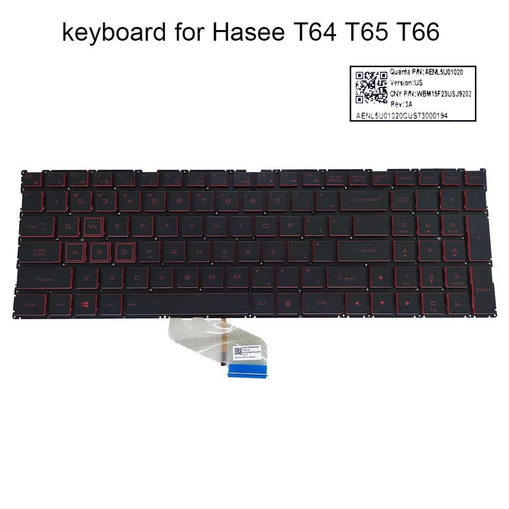 US English Backlight Keyboard For Hasee Kingbook T64 T65 T66 102-015F2LHA13 Red Keys Backlit Keyboards Notebook Teclado New