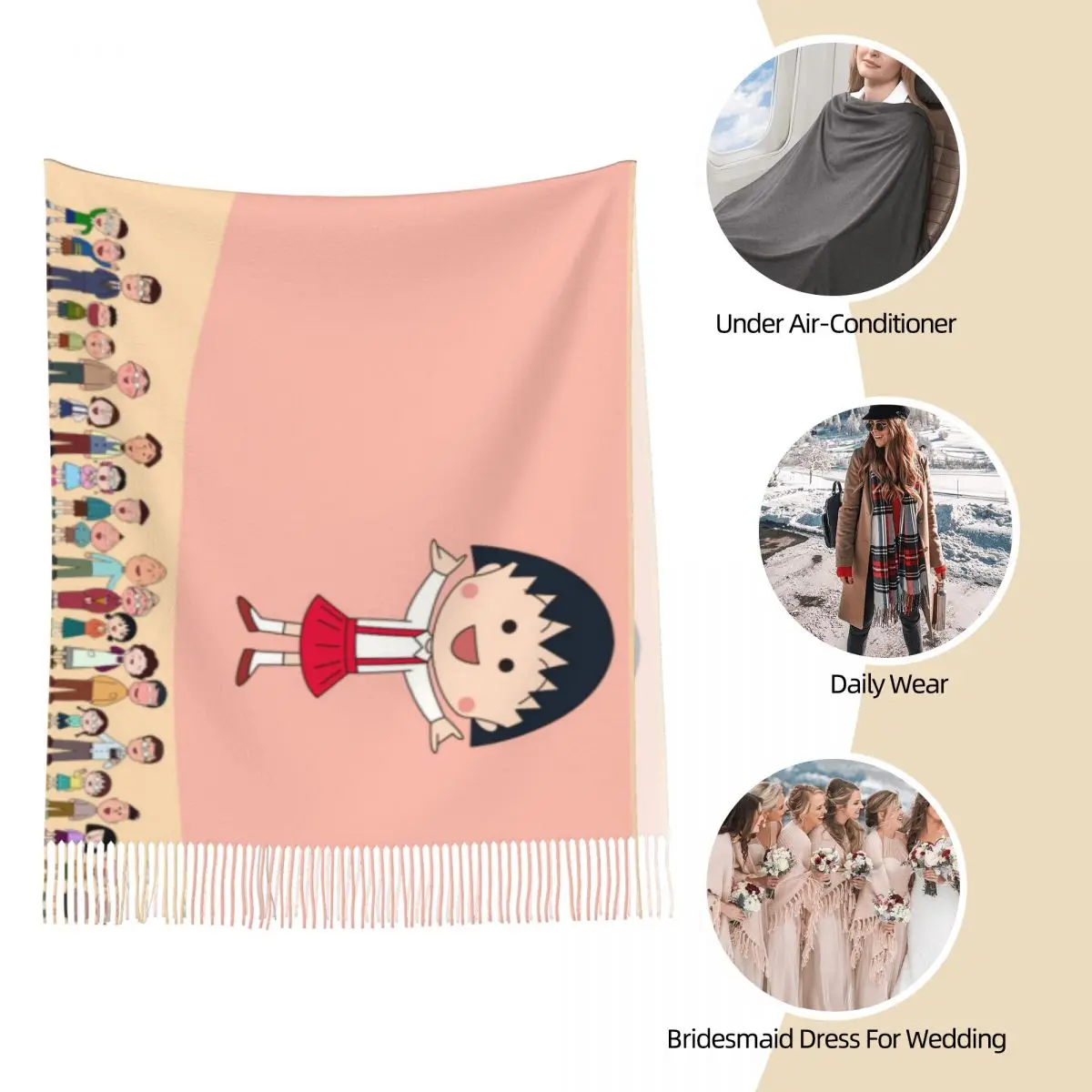 Chibi Maruko Chan Anime Shawl Wrap for Ladies Winter Warm Large Long Scarf Cute Girl cartoon Neckerchief Shawl Scarves