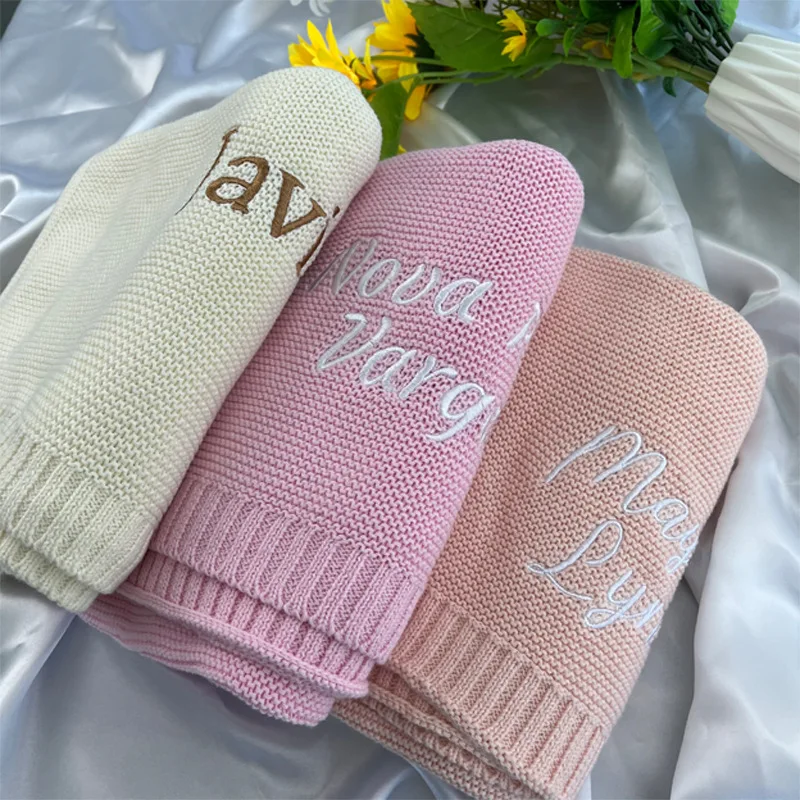 Personalized Baby Blanket with Name, Custom Soft Knit Baby Blanket with Embroidery Patterns, for Baby Showers, Newborn, Nurserie