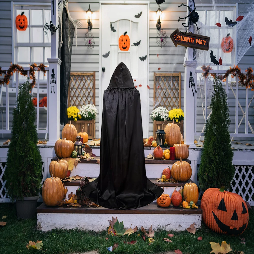 1 ピース/2 ピースハロウィンフード付きマントケープ、ハロウィンマントフード付き女性魔女衣装吸血鬼マントウィザードローブ男性コスプレ Costu