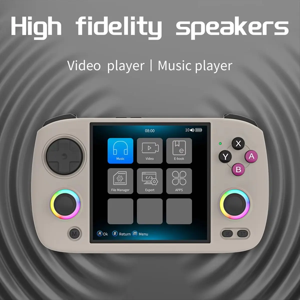 Special Offer-RG CubeXX Retro Handheld Game Console 3.95 Inch IPS Screen 64 Bit Linux System with RGB Joystick -Support 32G Gray