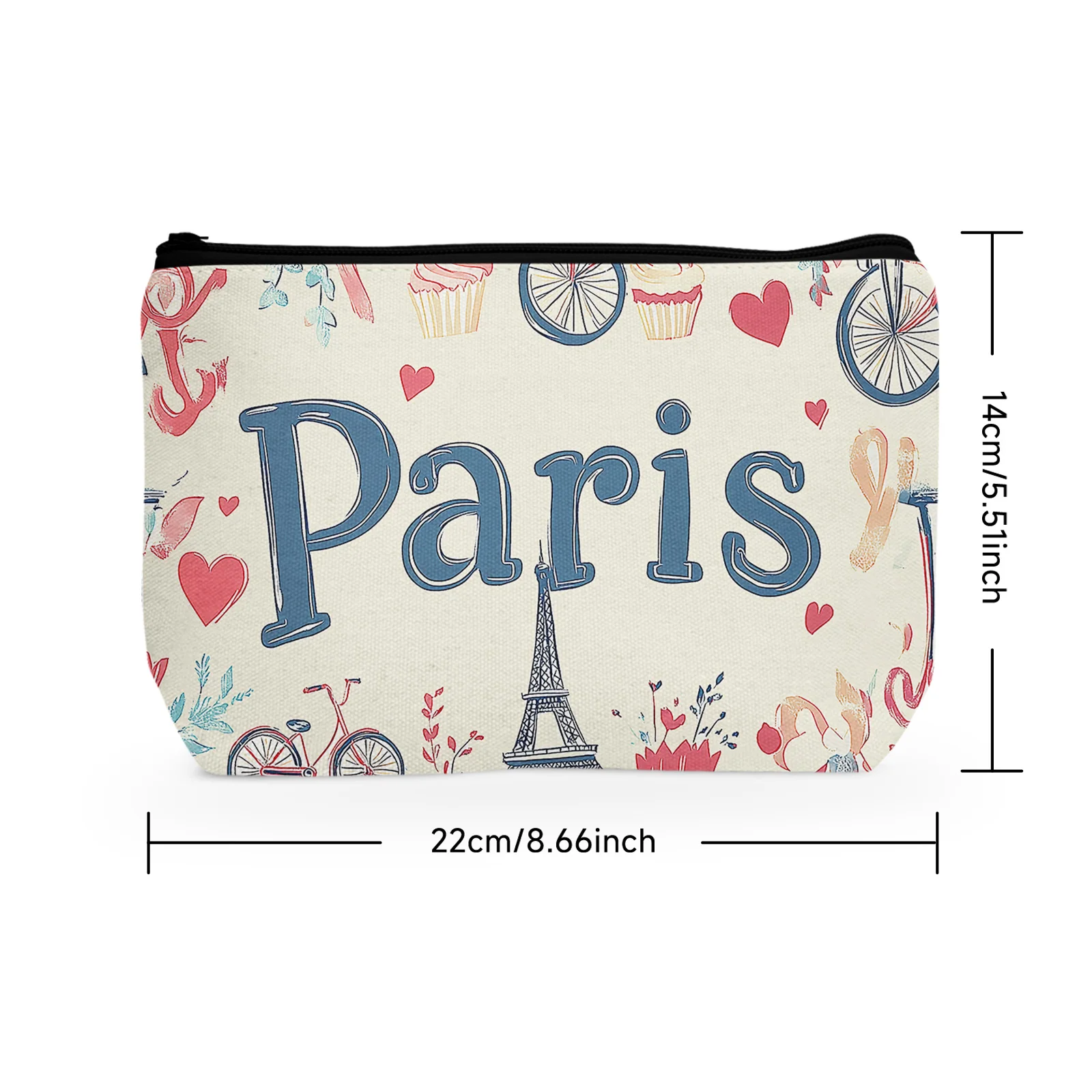 1Pc Women'S Cosmetic Bags Romantic Paris Eiffel Tower Maple Leaf Bicycle Ice Cream Toiletry Travel Bags Organizer