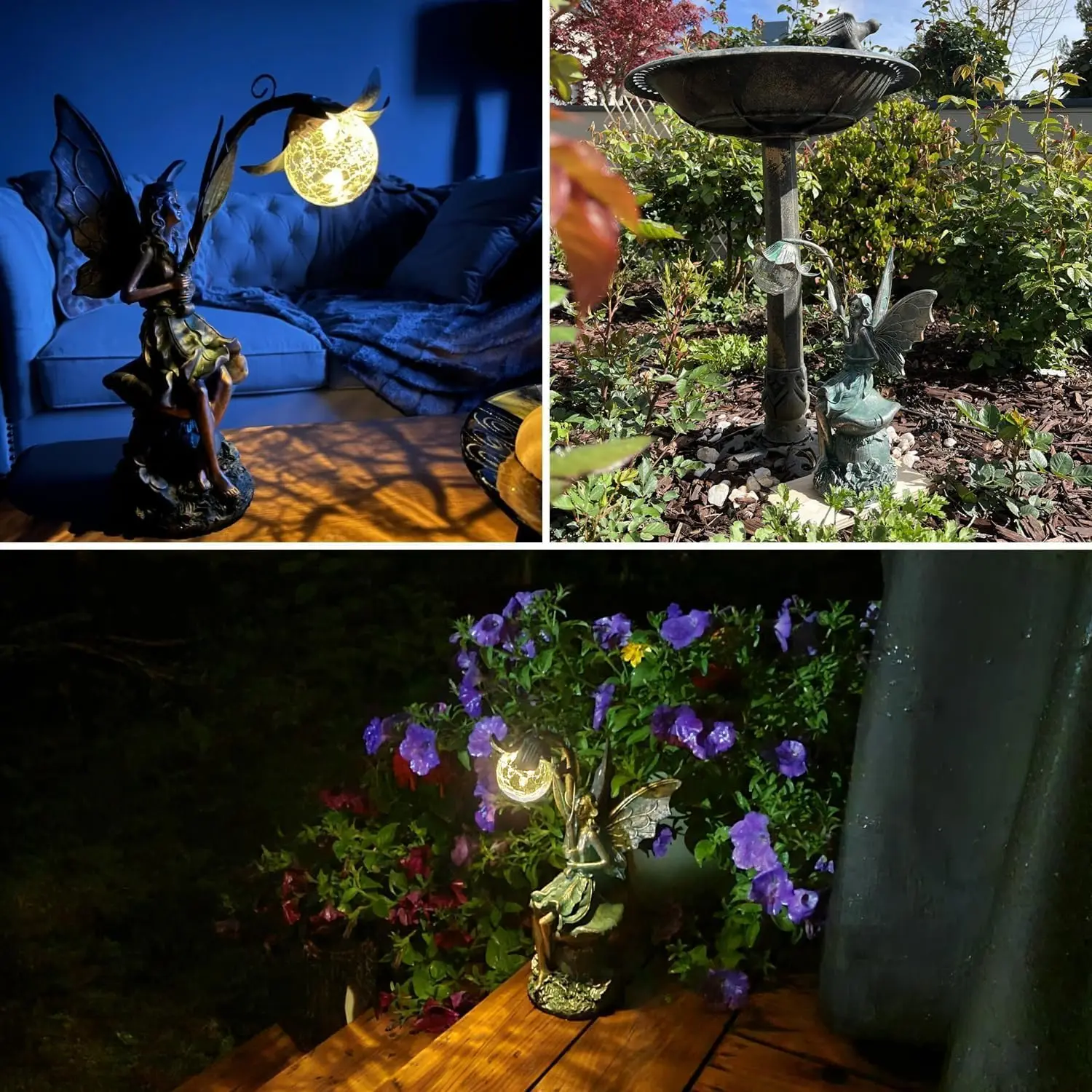 屋外ソーラーライトガーデンフェアリー彫刻、装飾用樹脂パティナブロンズ置物、女性、お母さんへのギフト、13.8インチ