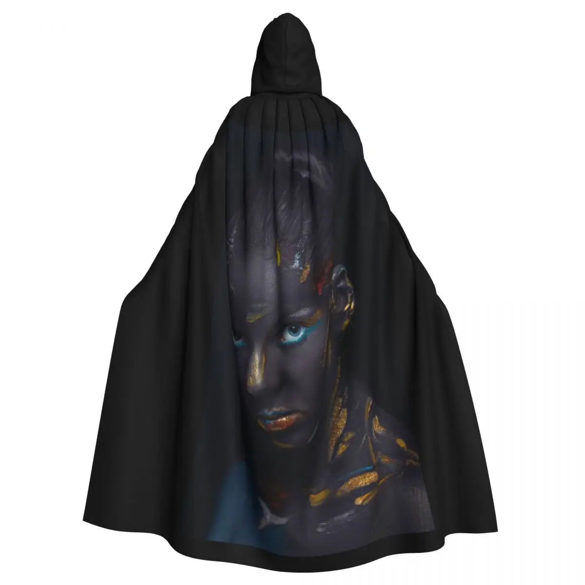 

Futuristic Cloak with Blue-Eyed Warrior Design, Ideal for Sci-Fi Cosplay Unisex Adult Cloak with Hood Long Witch Costume Cosplay