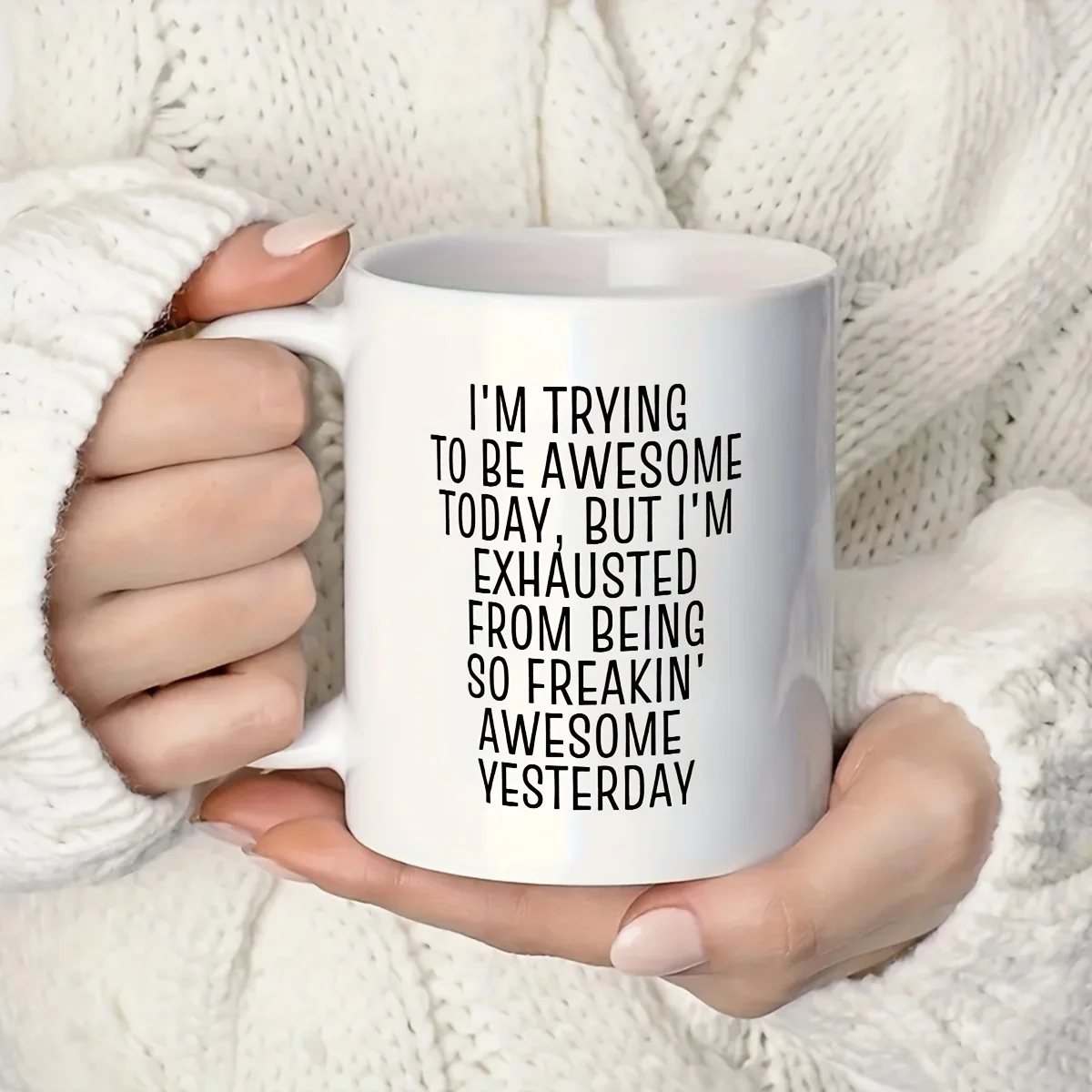 

11oz Funny Ceramic Mug - 'Awesome Today, Exhausted Tomorrow' Double-Sided Design for Coffee & Tea, Perfect Office Gift for Cowor