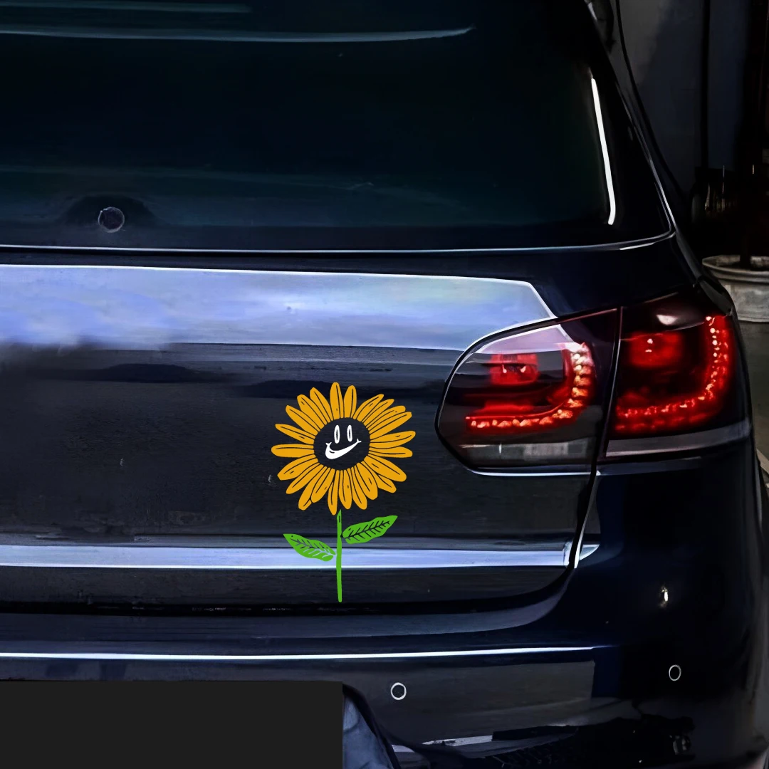 Happy sunflower creative car sticker retro window glass decoration sticker Touring car and RV waterproof and no glue left