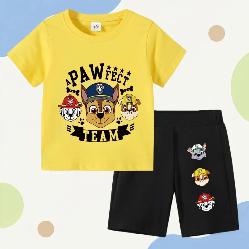 PAW Patrol Summer Boys Short Sleeved T Shirt Sets Cartoon Printed Children's Top Short Two Piece Suit Kids Breathabke Outfits