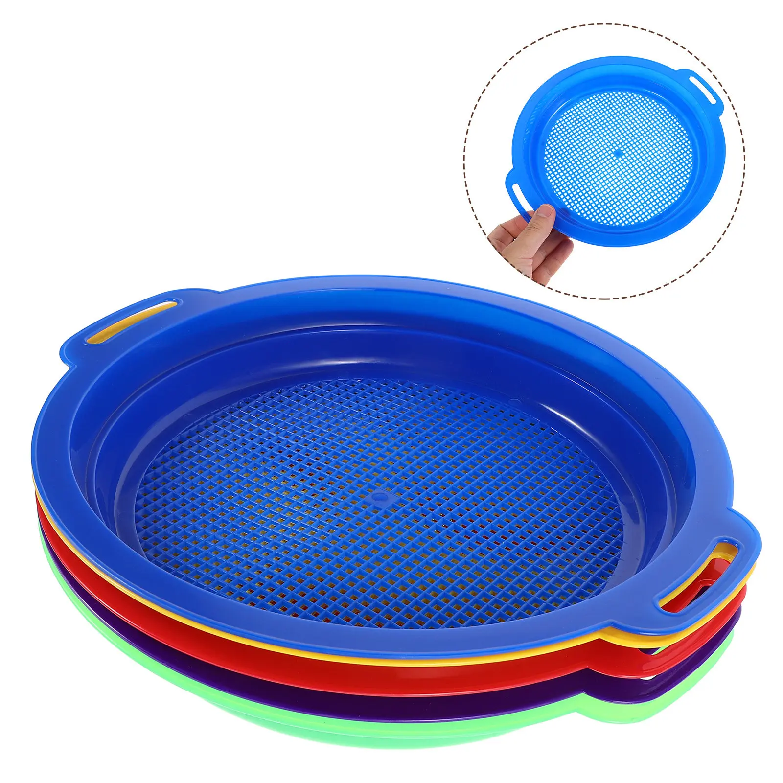 

5Pcs Beach Sand Sifter Set Kids Sand Sieve Bucket Outdoor Sandbox Backyard Pool Summer Shell Rock Mesh Strainer
