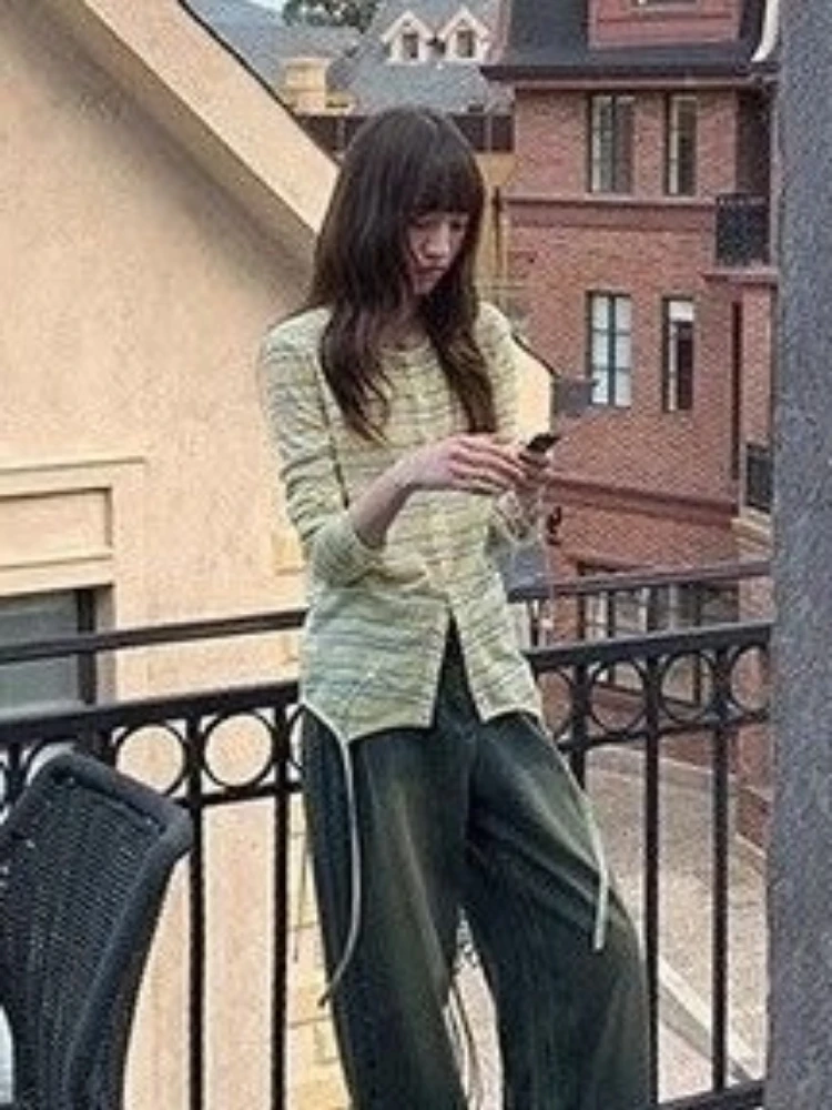 Irregular Striped Two Ways To Wear T-shirt Women Casual Loose Y2k Aesthetic Grunge Tees Streetwear Autumn Single Breasted Tops