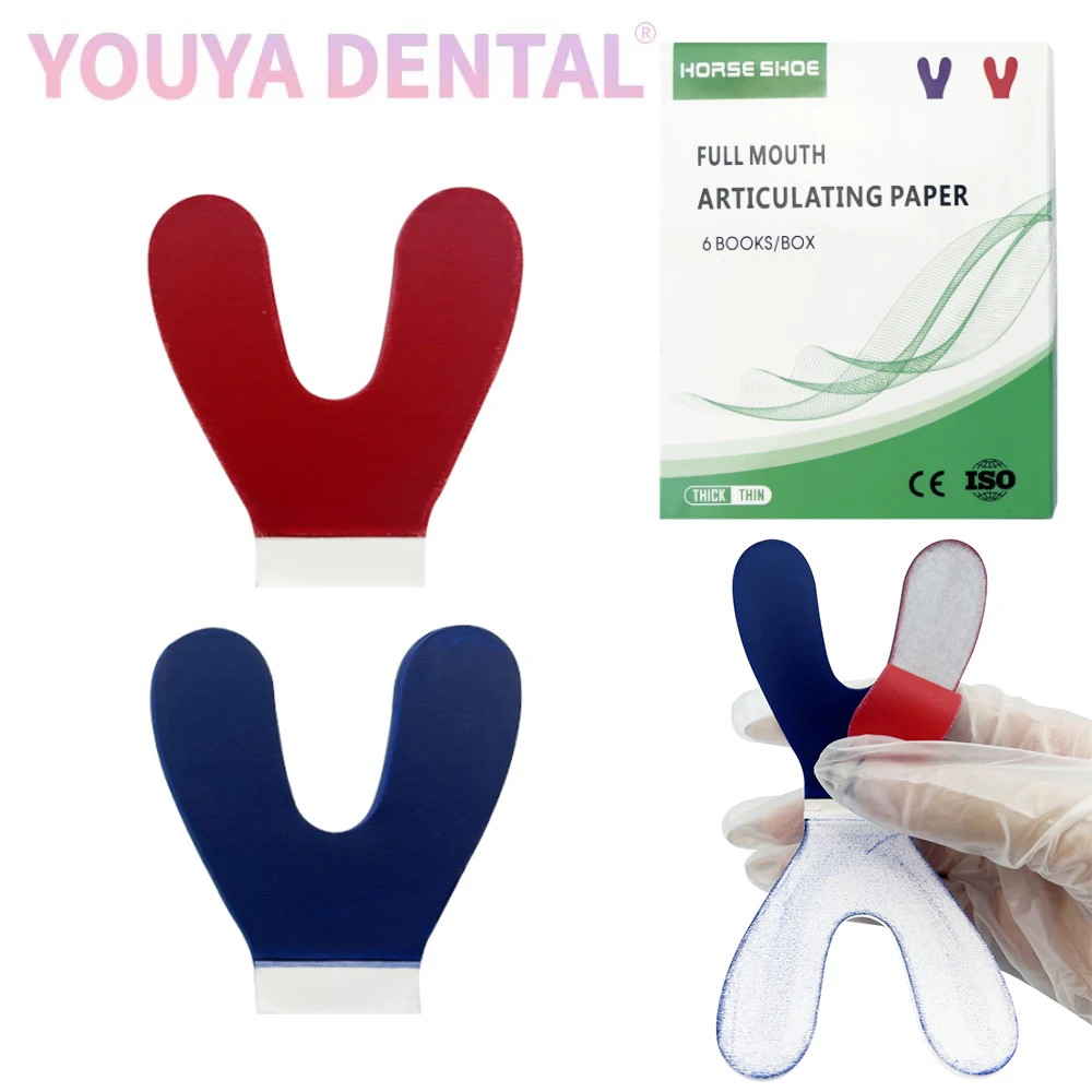 120 Pieces/Box Dental Y-Shaped Dental Bite Paper Disposable Dental Full Mouth Bite Paper Thick And Thin Blue And Red Bite Paper