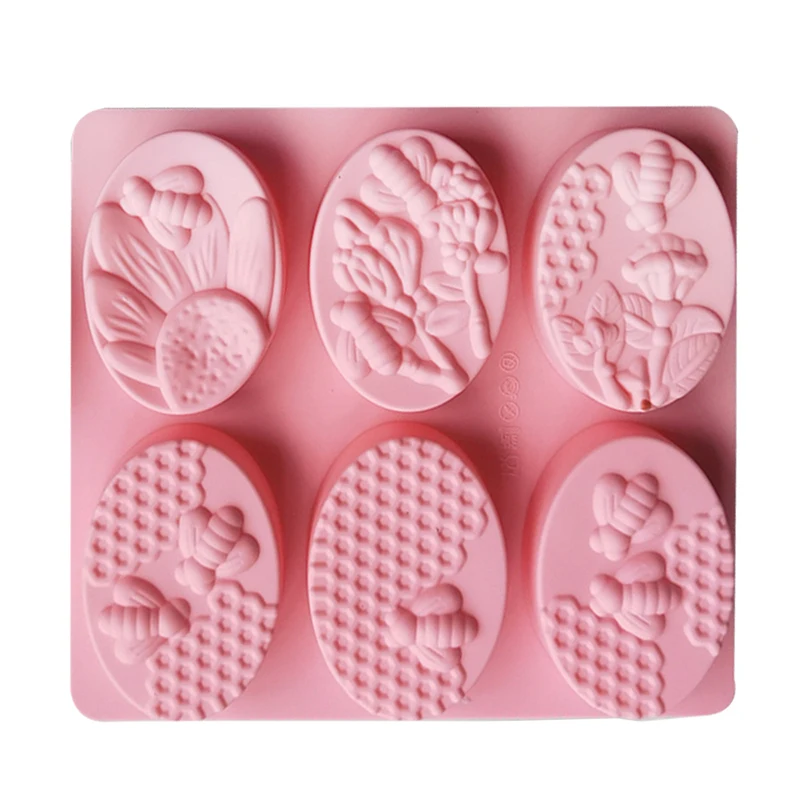 New Healthy Materials Honey Bee Silicone Soap Mold 6 Cavities Handmade Molds Soap Making Oval 3D Forms DIY Craft Soap Mold image 3