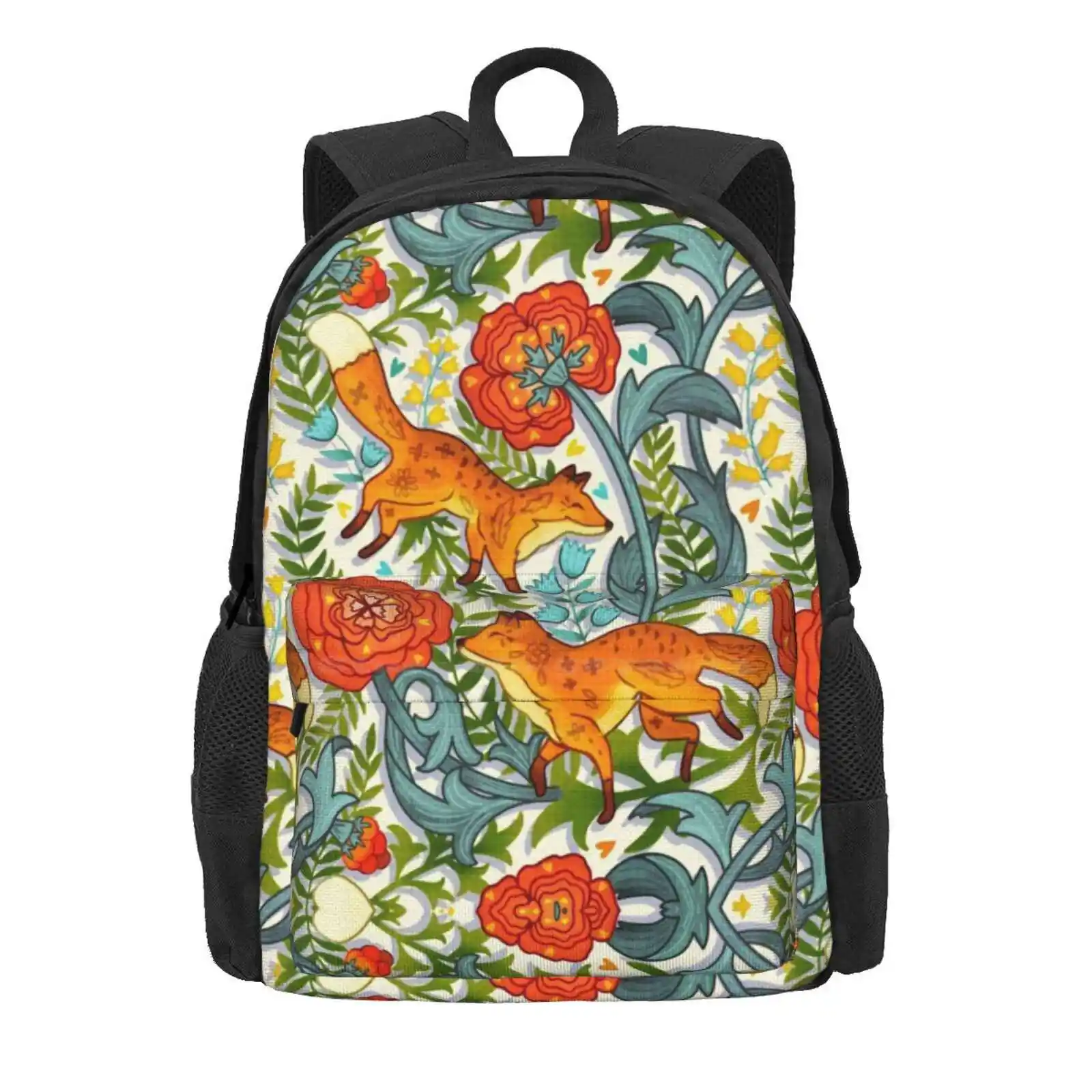 Art Nouveau Foxes Hot Sale Schoolbag Backpack Fashion Bags Bight Colorful Repeat Pattern Fox Pattern Floral Pattern Patterns