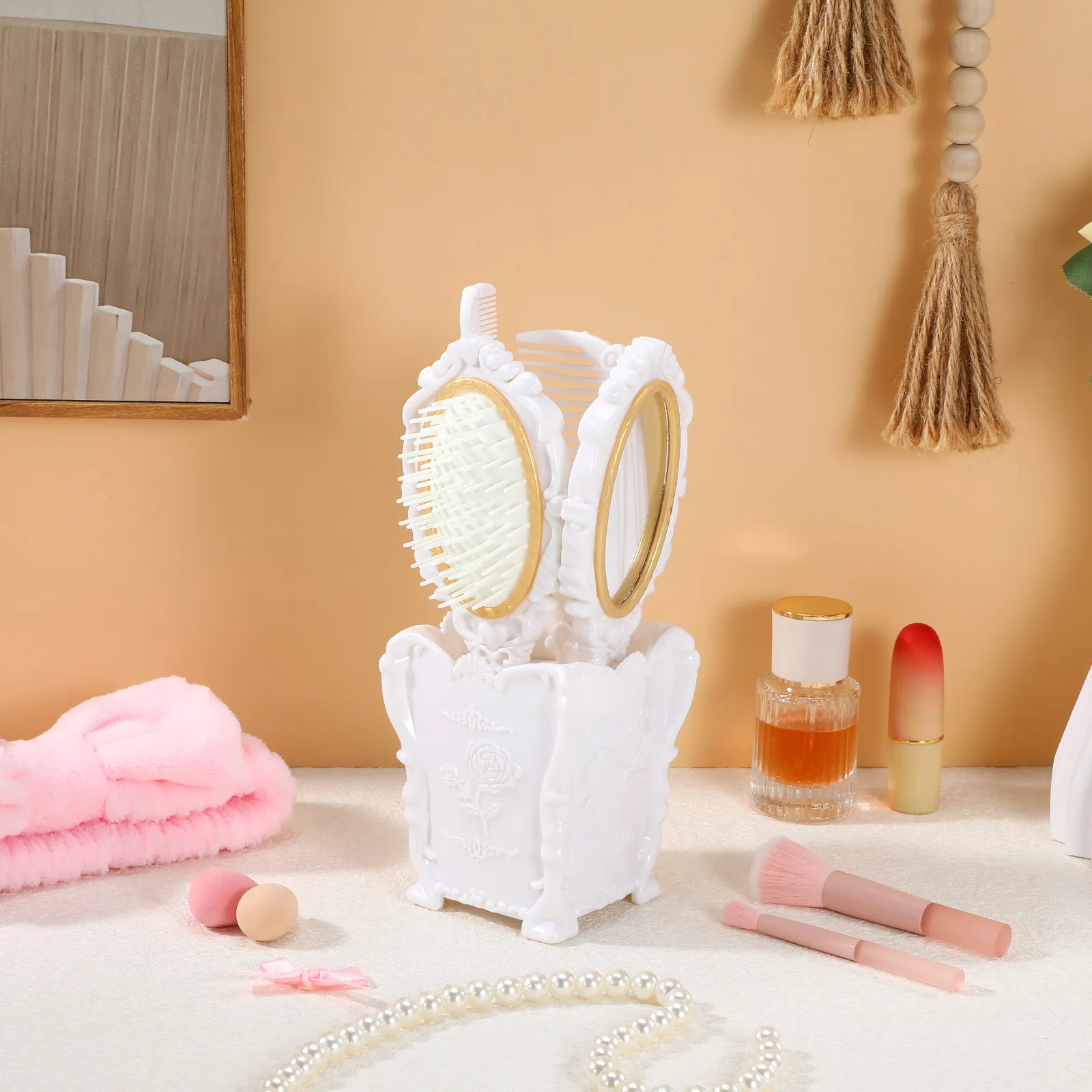 

Набор из 5 расчесок для распутывания волос с подставкой для хранения, для безболезненного массажа кожи головы, для всех типов волос, для салона, дома, настольный, для туалетного столика