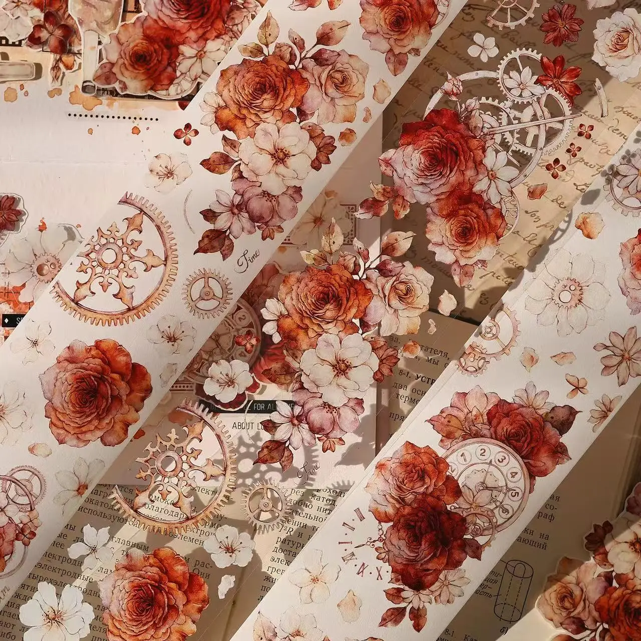 XiaoBaiJia Studio Vintage Red Rose Floral Time Washi PET Tape DIY Card Making Scrapbooking Decorative Sticker
