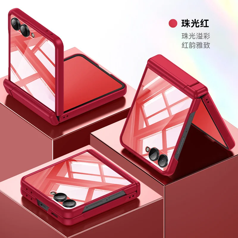 

For Samsung Galaxy Z Flip 7 With Privacy Tempered Glass Film Full Protect Ultrathin Phone Case Spring Hinge Metal Holder Cover