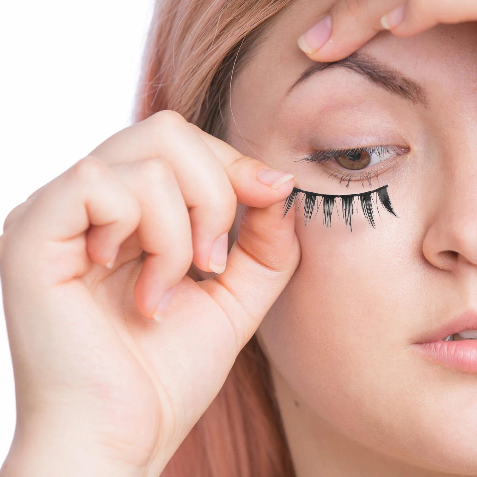 

5 Pairs False Eyelashes Black Hard Stem Whole Row Long Thick Curly Double Eyelid Effect Natural Fiber Extensions Makeup