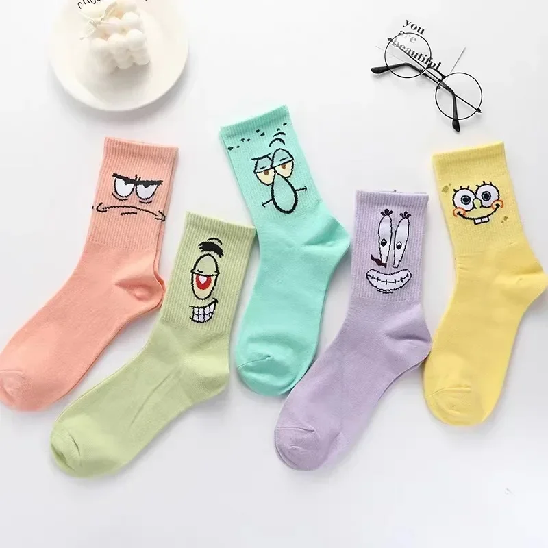 1pc Cotton Spongebob Men's Socks Korea Harajuku Colorful Fun Socks Women's  Kawaii Super Party Cosplay Outdoor Socks