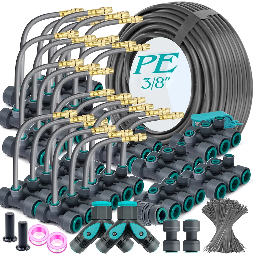

Гибкий латунный регулируемый комплект распыления, серый шланг из полиэтилена 3/8 дюйма, быстроразъемное соединение, запотевание, охлаждение, система полива для сада