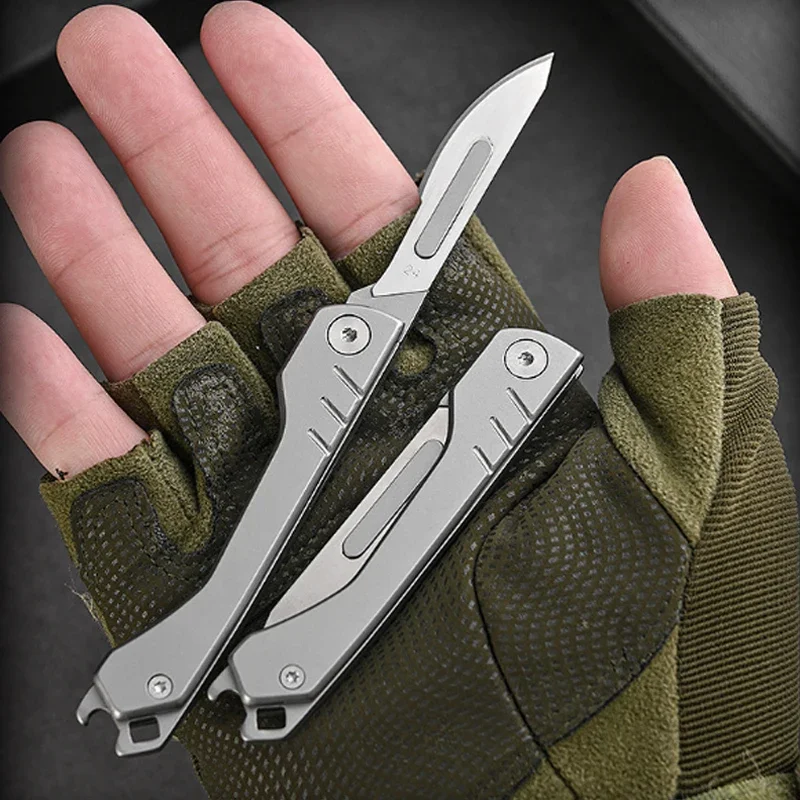 New Mini Stainless Steel Surface Titanium Plated Handle Surgical Knife Outdoor Camping Open Box Portable EDC Surgical Knife