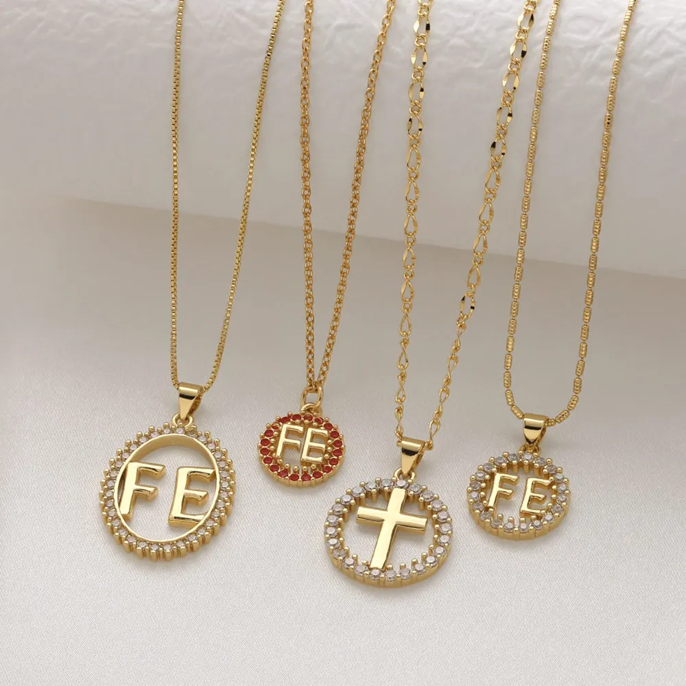FLOLA круглые позолоченные ожерелья FE Faith для женщин CZ кристалл буквы FE ожерелья изящные ювелирные изделия подарки nkeb839 FLOLA круглые позолоченные ожерелья FE Faith для женщин CZ кристалл буквы FE ожерелья изящные ювелирные изделия подарки nkeb839