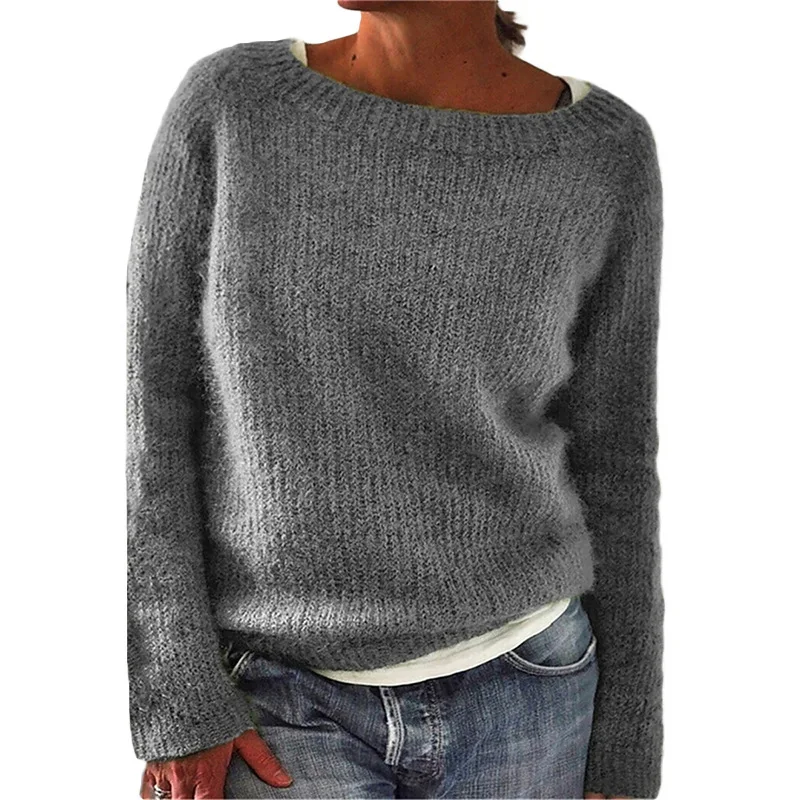 

Women Loose Sweaters Autumn Winter O-Neck Long Sleeve Casual Solid Pullover Knitwear Tops