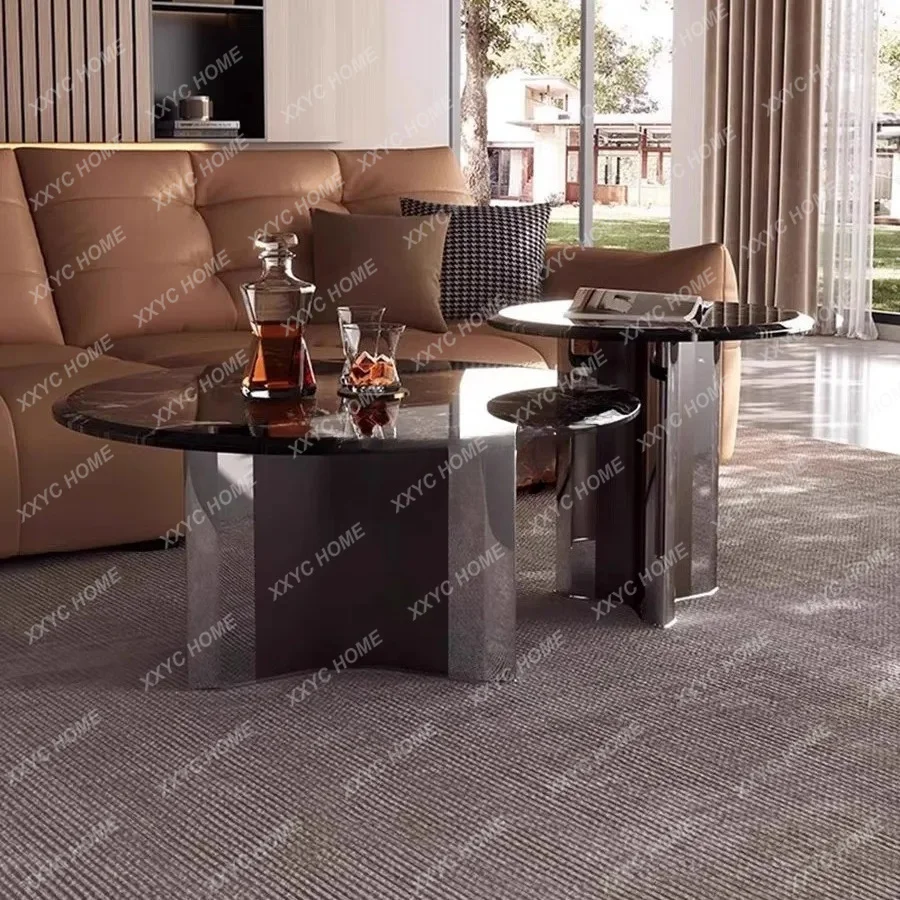 Natural marble  black rose natural luxury stone round coffee table combination