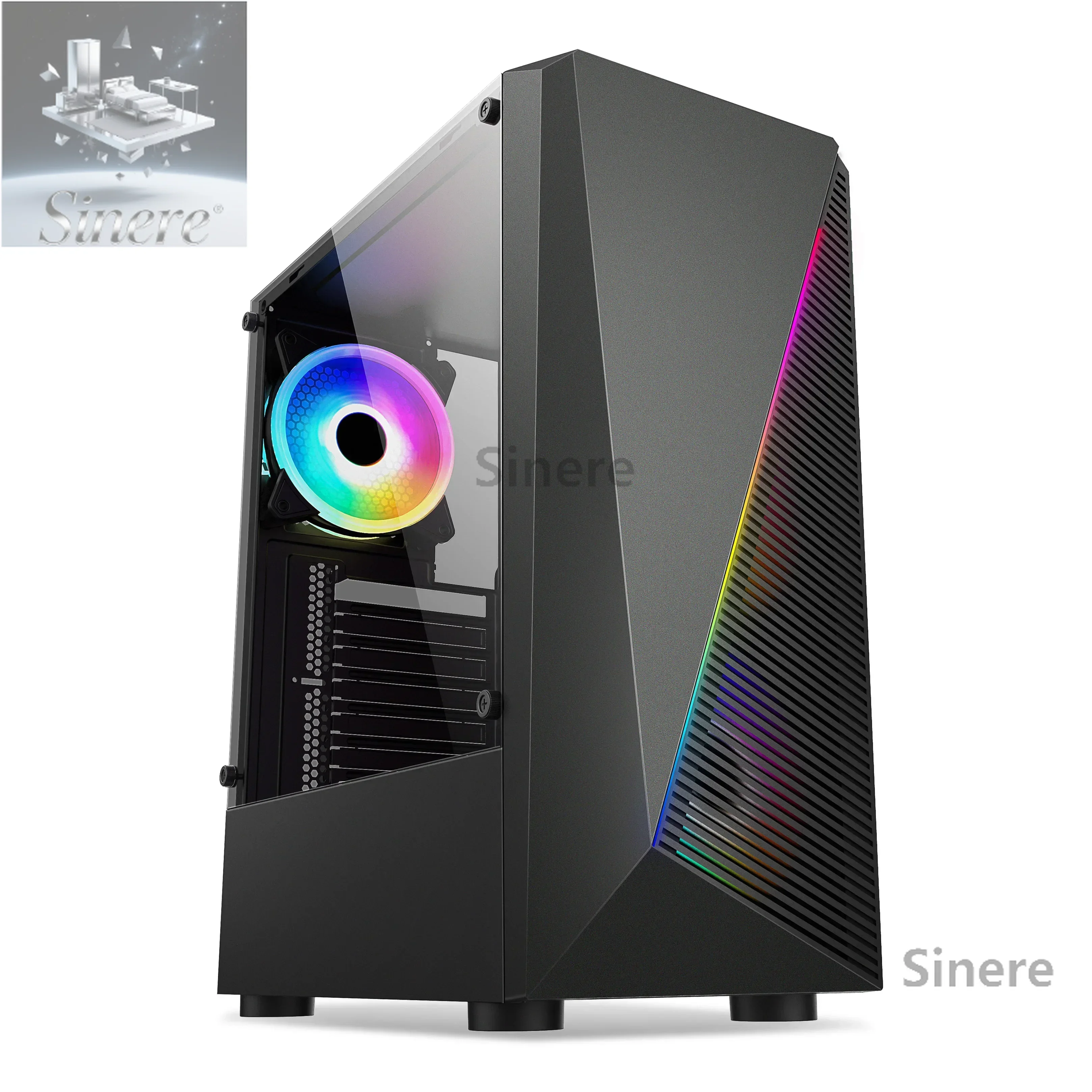 

Assembled computer case Desktop ATX large board Full side transparent RGB light bar e-sports game DIY shell white