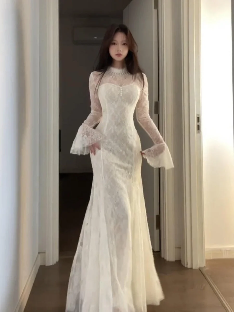 

Chic Sweet Princess Style Long Fish Tail Dress Women's Autumn Winter High Fashion Sensation Cool Bridesmaid Gown PVC Material