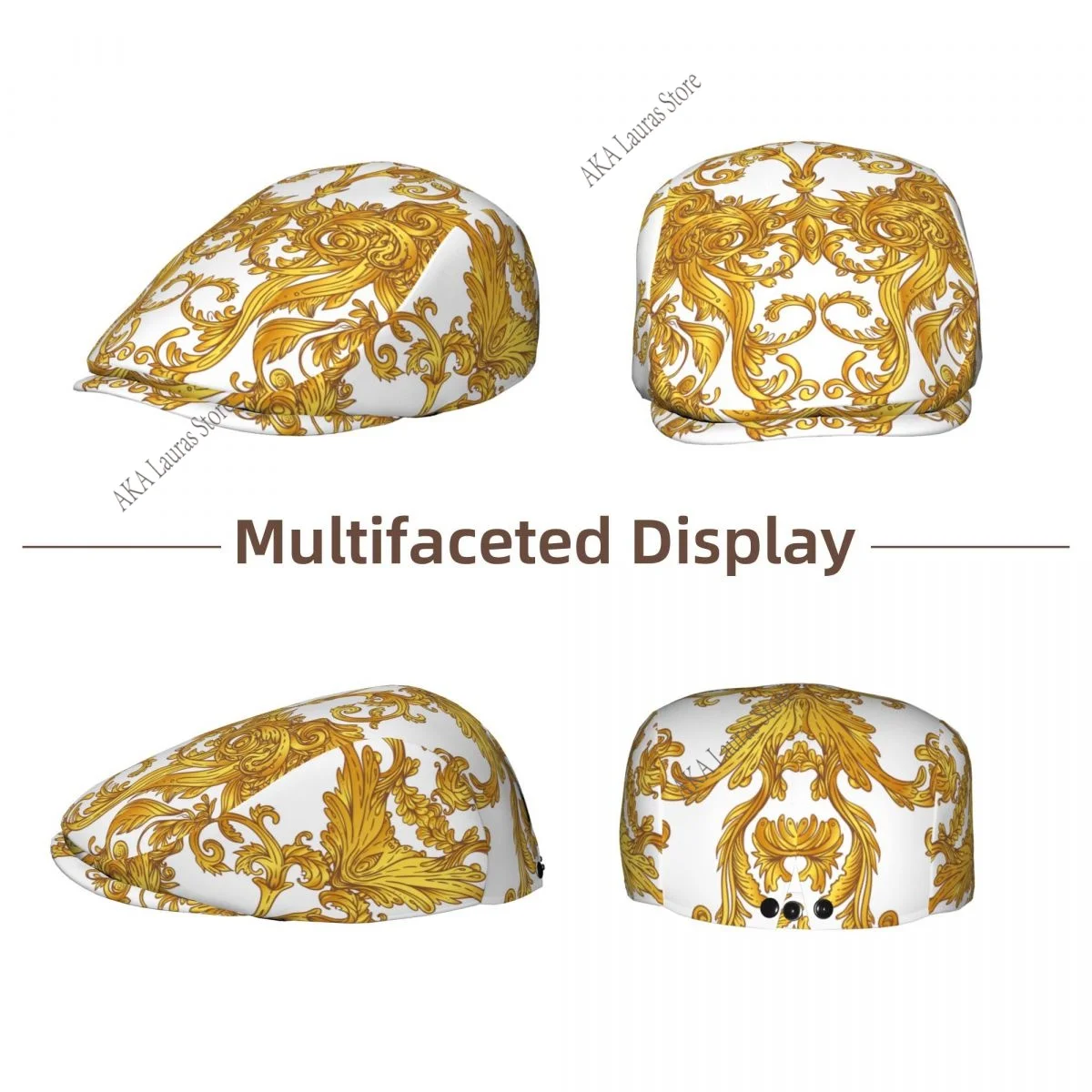 Newsboy Cap Golden Baroque Vintage Casual Cap Berets Visor Gatsby Flat Ivy Hat Elegant Men's Beret