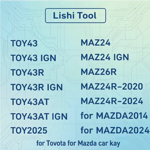 Новый инструмент Lishi для MAZ24, MAZ26R, MAZ24R-2020, MAZ24R-2024, MAZDA2014, MAZDA2024-SM, TOY2025, TOY43, TOY43R, TOY43AT, а также для Toyota