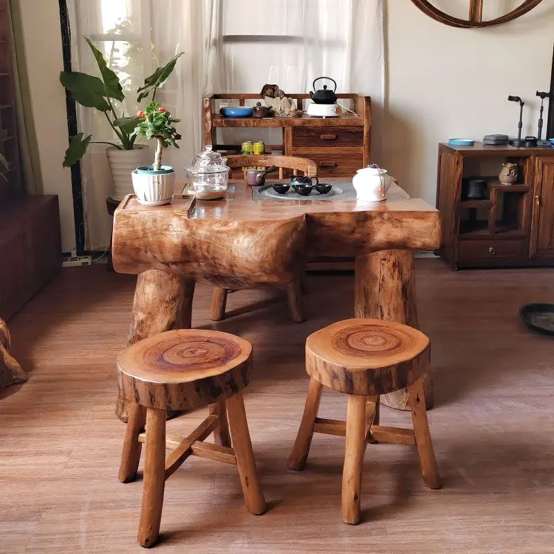 

Balcony tea table and chair combination household living room coffee table solid wood leisure table