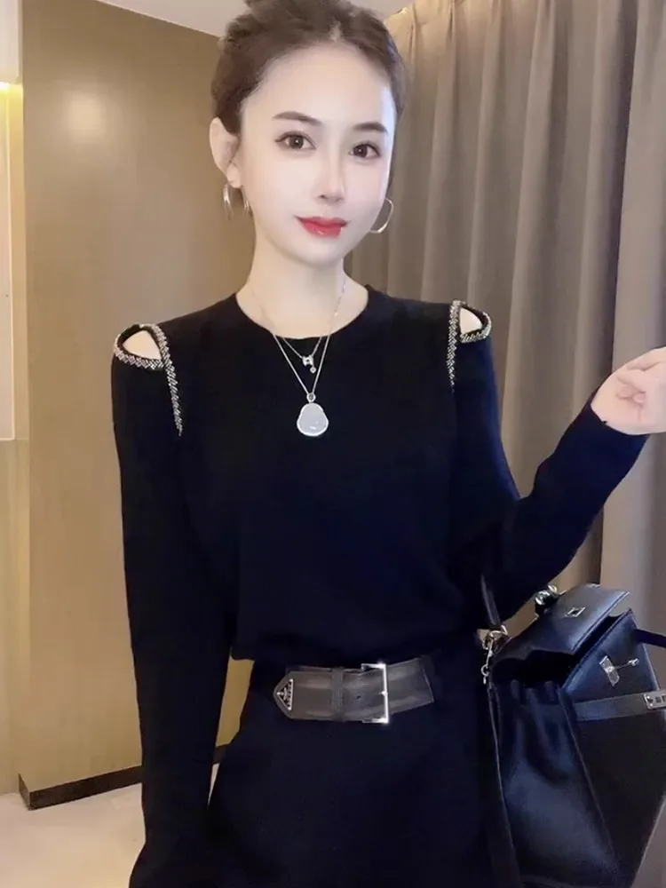 Trendy Gestrickte Basis Schicht Top frauen Herbst Winter Neue Heiße Sle Faion oulder Bared Abnehmen Faul Sle ular irt