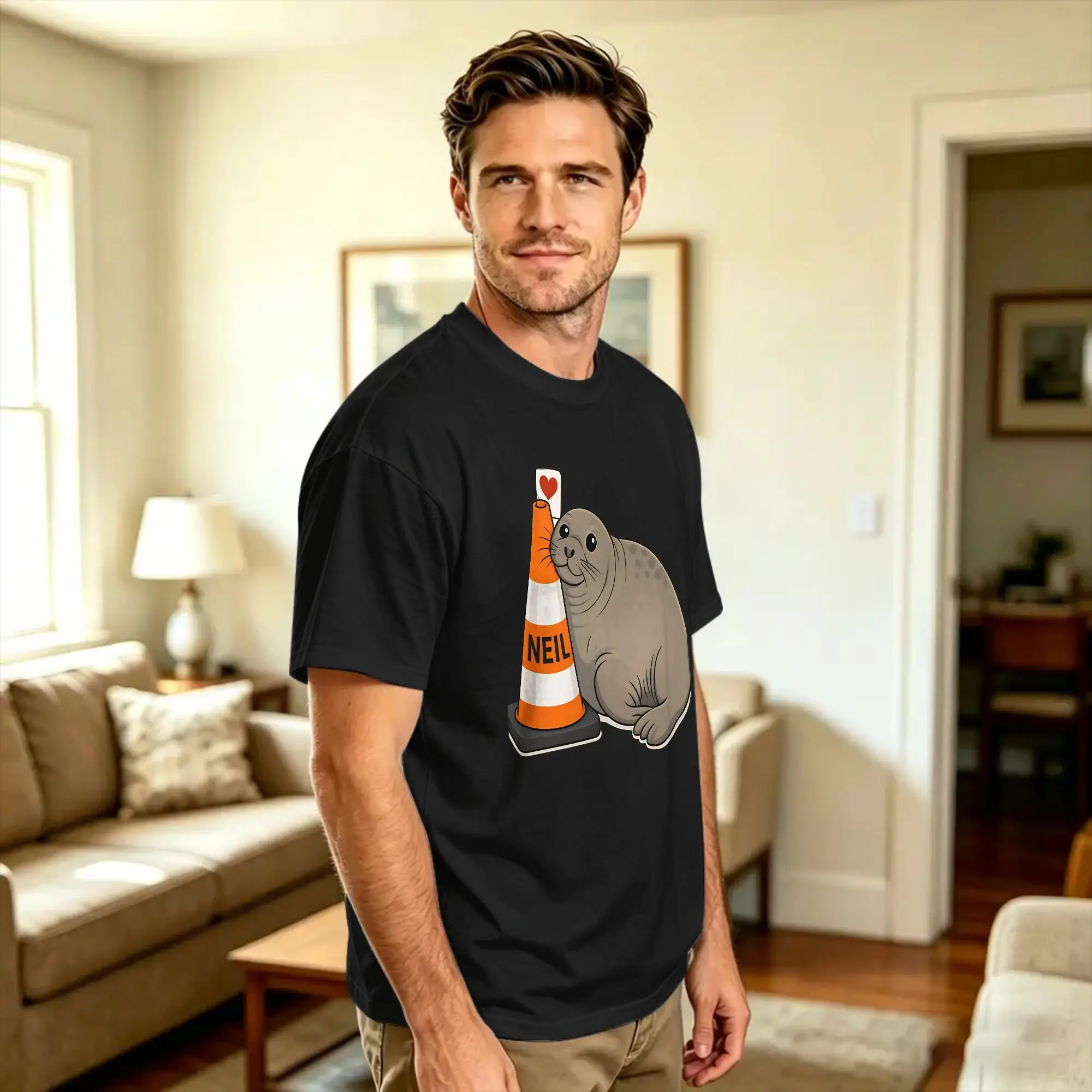 Neil the seal and his love of traffic cones T Shirt Summer  Y2K Funny T Shirts Cotton Hip Hop Tee Shirt For Adult Design Tops