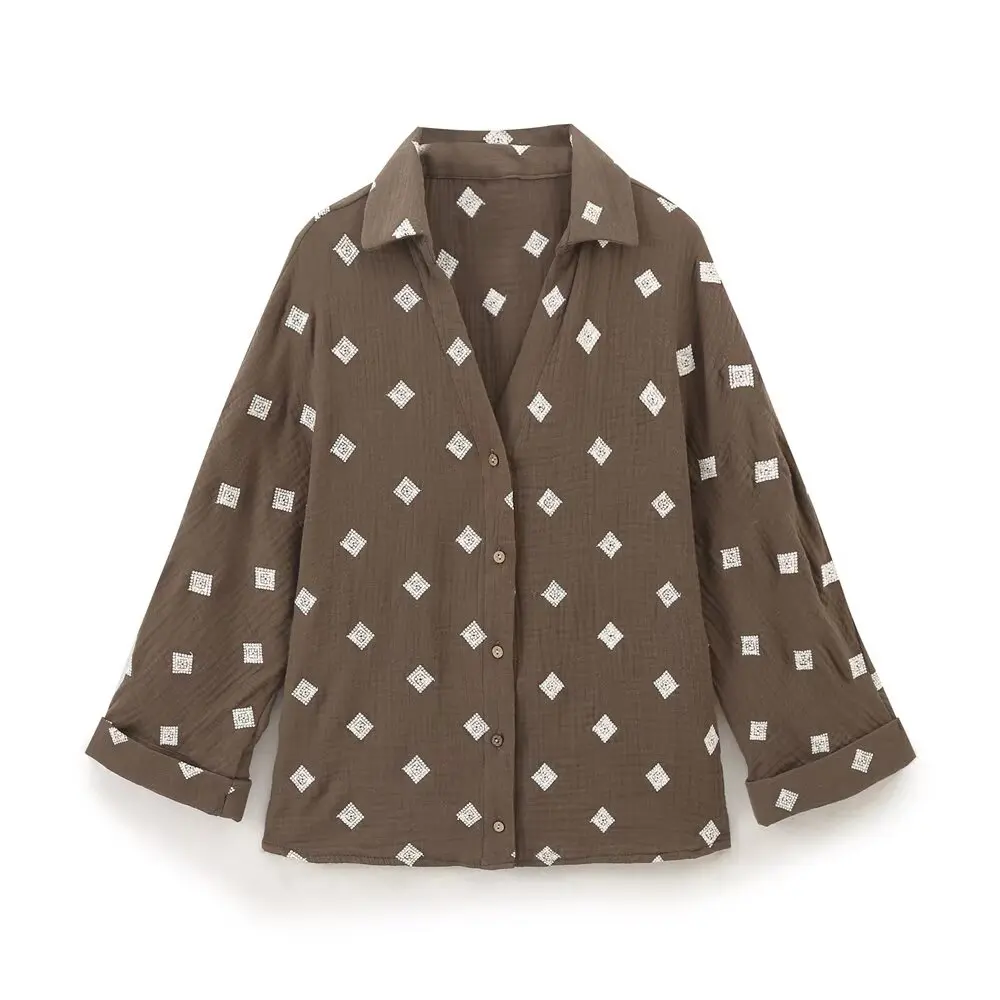 Maxdutti Summer Blouse Women Tops French Countryside Style Embroidered Shirt For Women Tops